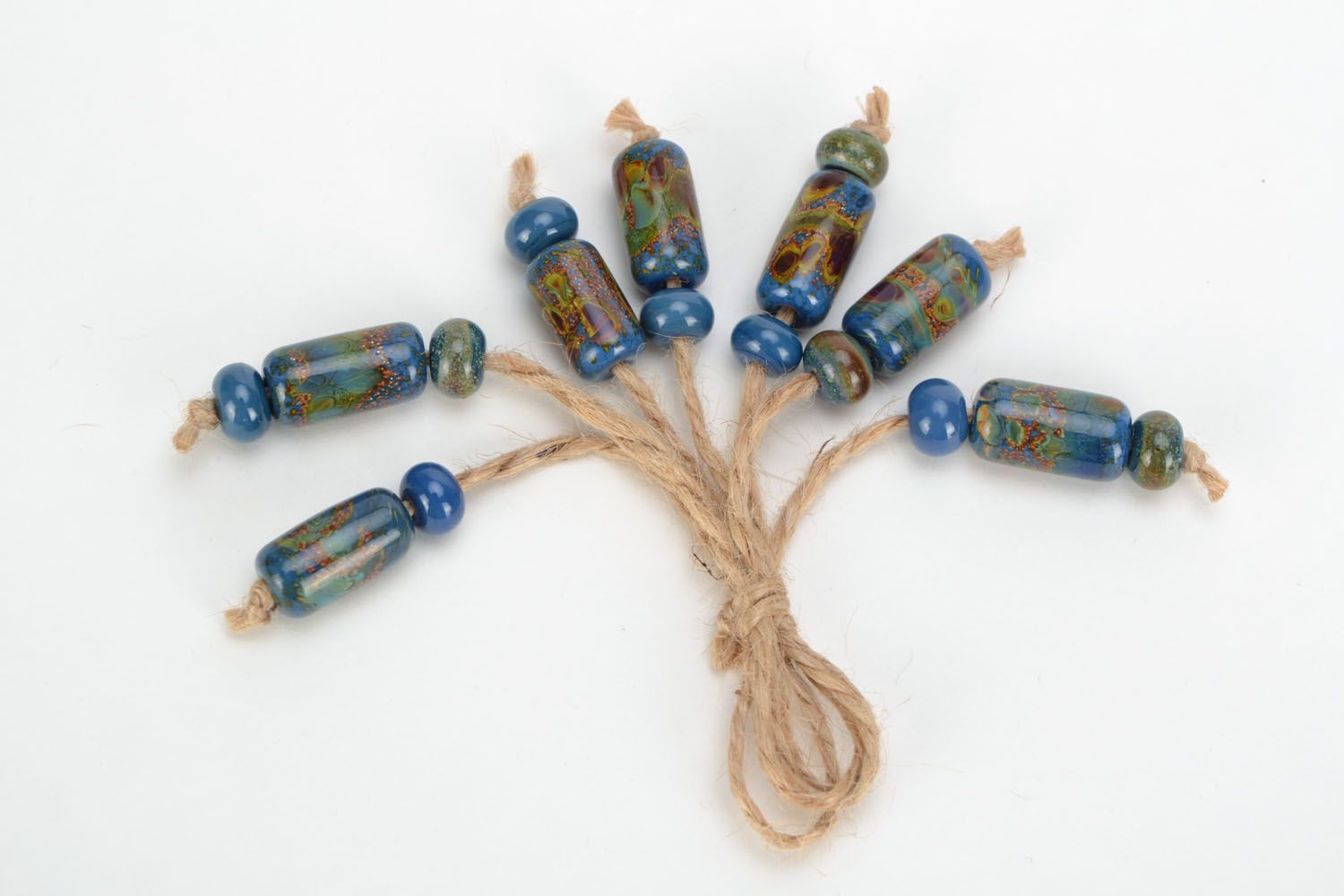 Homemade blue glass beads photo 1