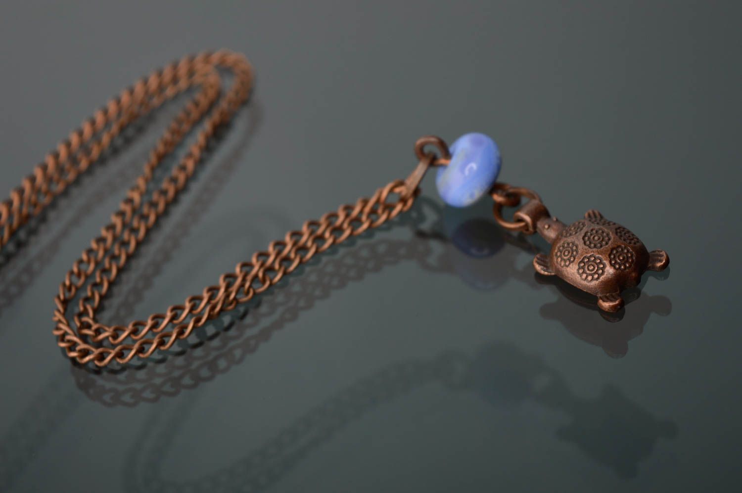 Copper pendant with lampwork bead Turtle photo 1