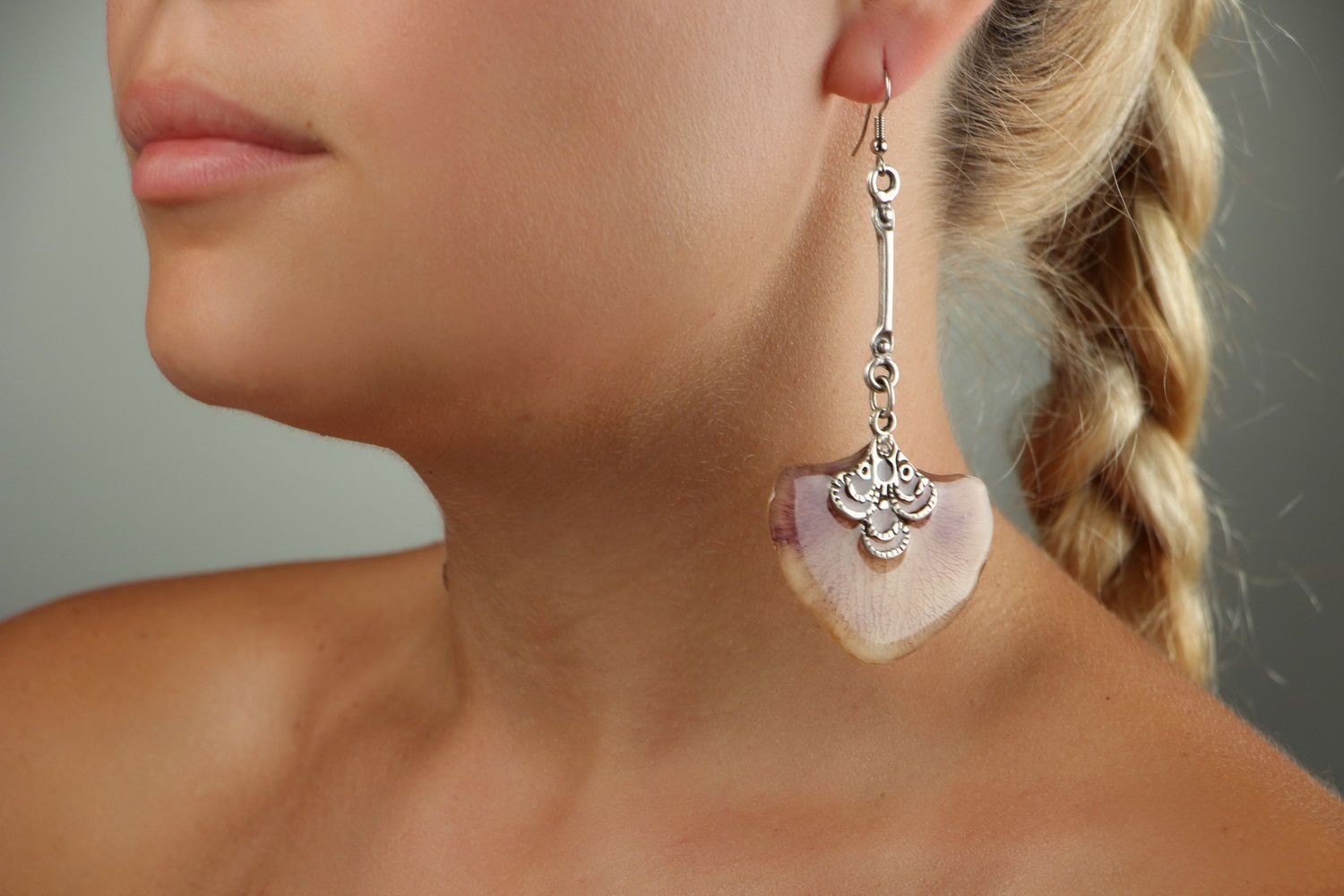 Earrings with epoxy Orchid petals photo 4
