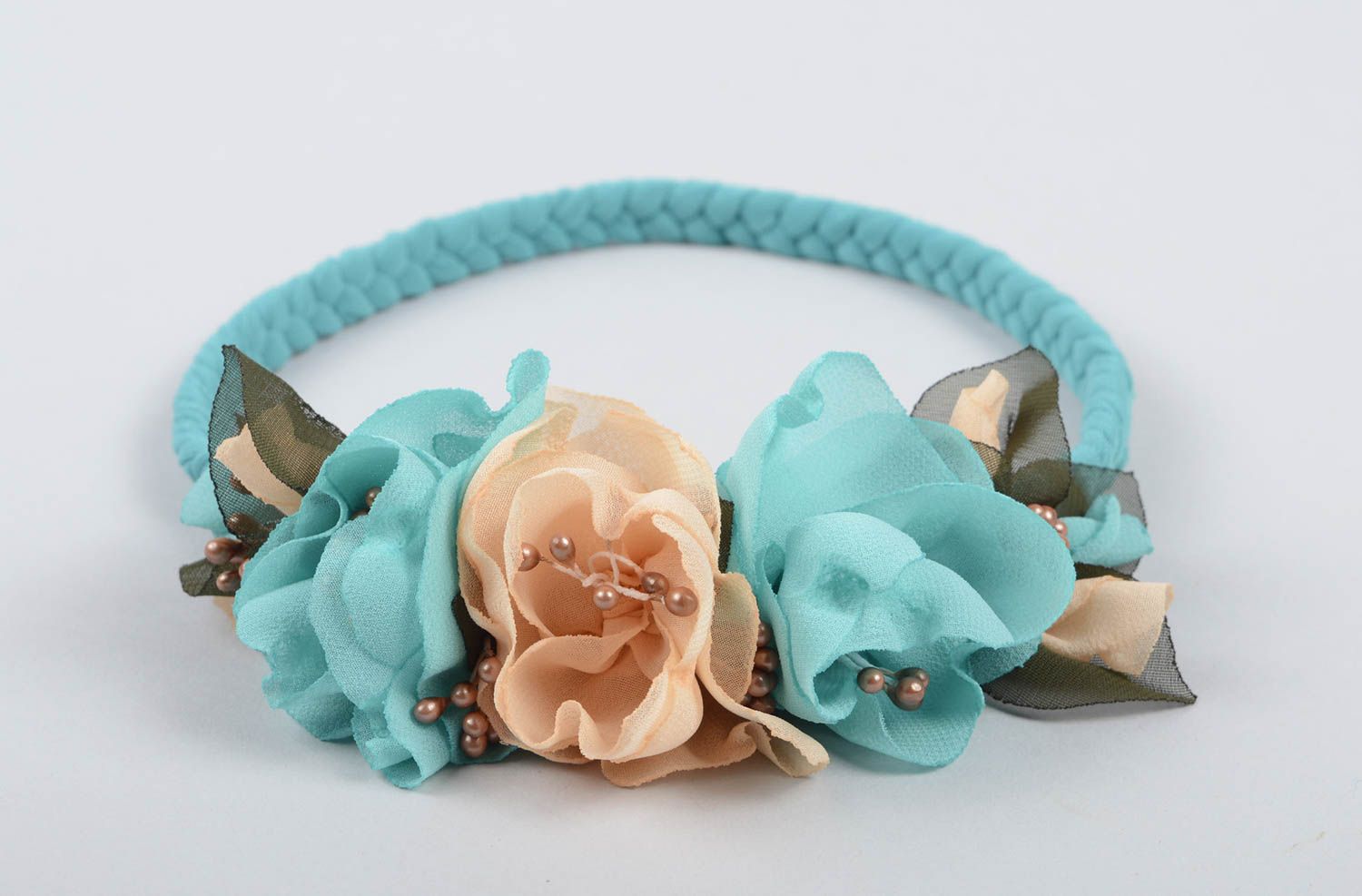 Haarband Blumen handgemacht Haarschmuck Blumen Accessoire für Haare blau foto 2