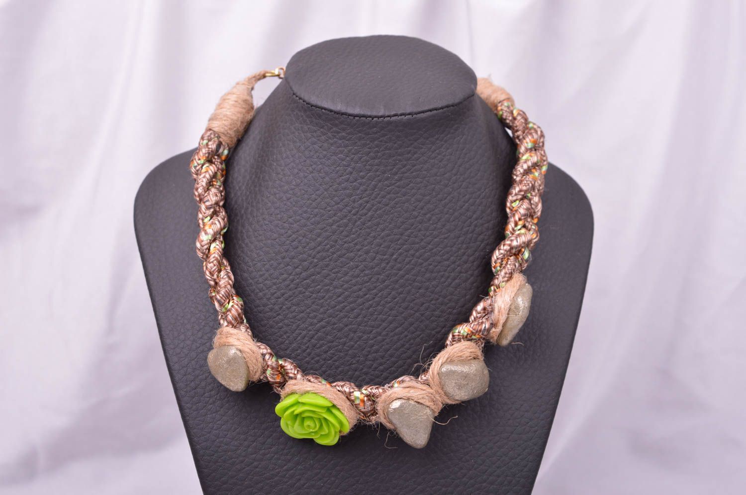 Handmade unusual necklace stylish textile necklace cute massive jewelry photo 1