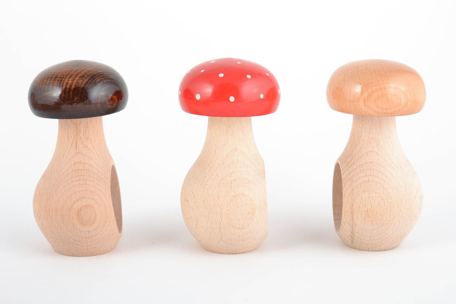 Set of handmade wooden nutcrackers Mushrooms 3 pieces for crushing nuts photo 3