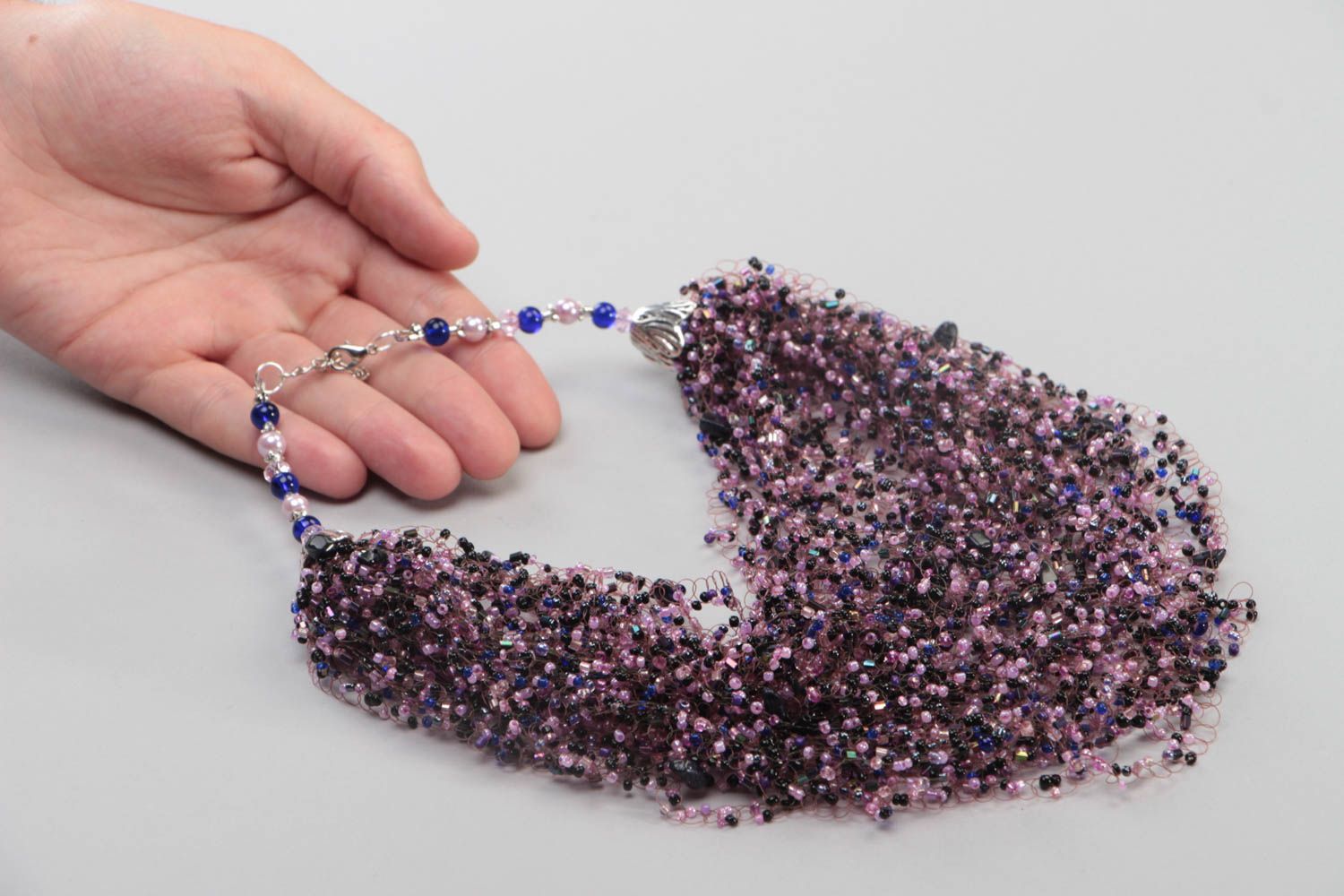 Handmade beaded necklace unusual stylish accessory designer beautiful jewelry photo 5