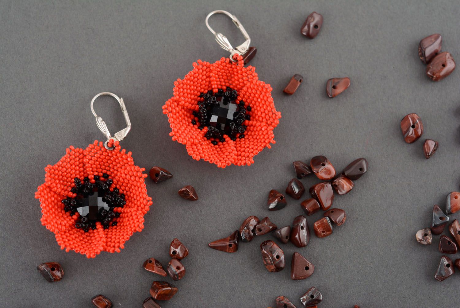 Earrings with charms Poppies photo 2