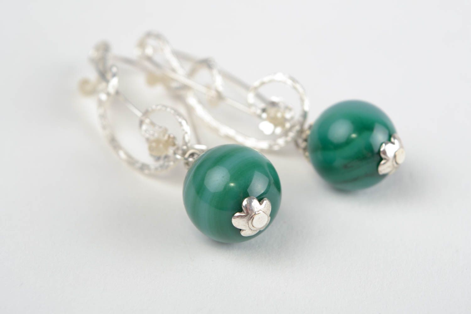 Beautiful green handmade designer gemstone earrings with agate long festive photo 3