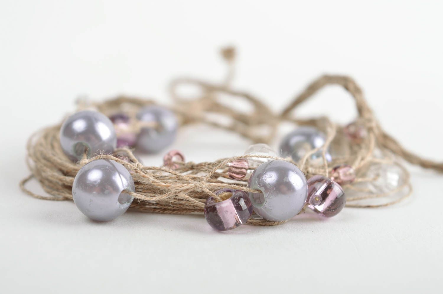 Bracelet fantaisie Bijoux fait main Accessoire femme cordes de lin perles nacré photo 3