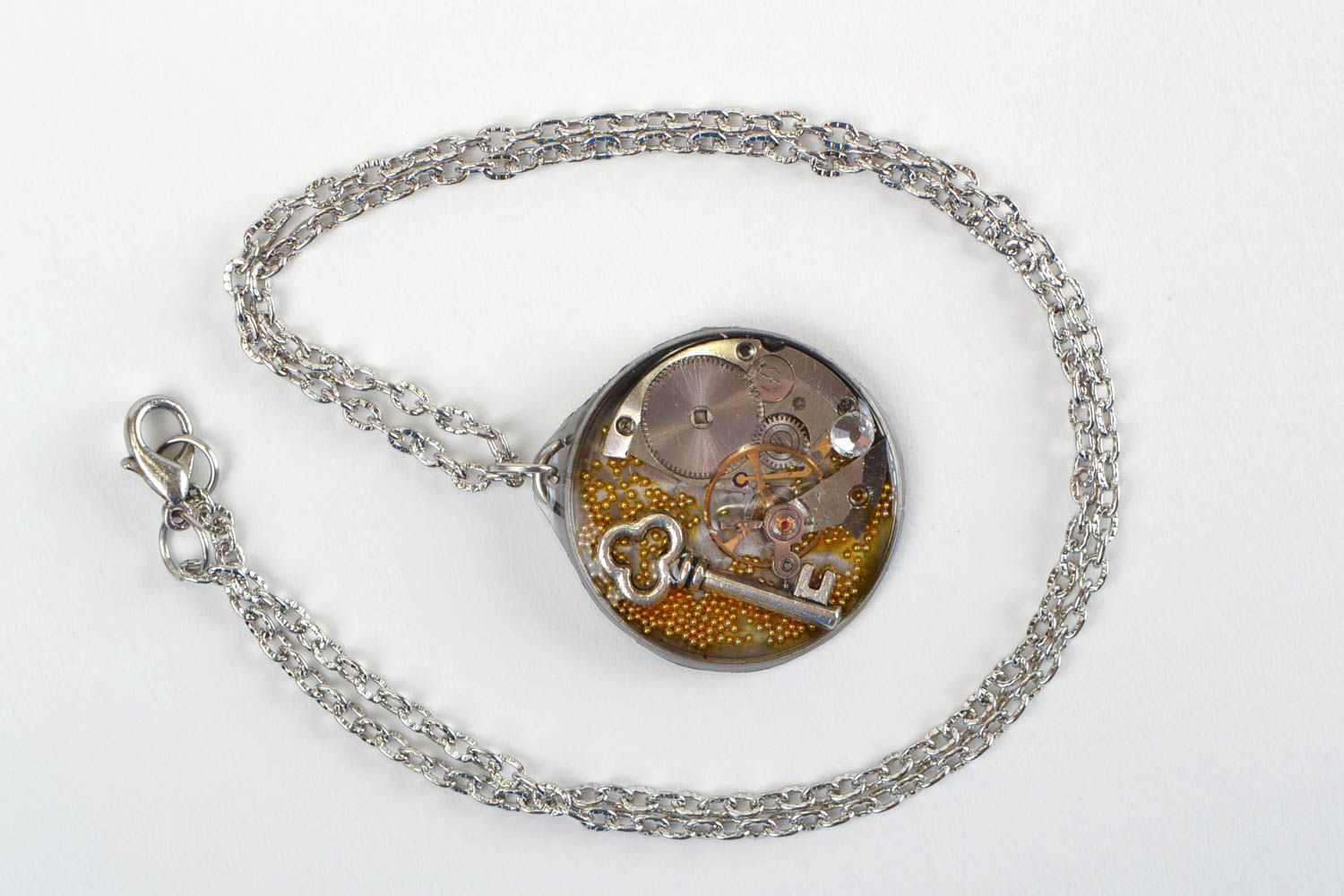 Unusual beautiful homemade designer round neck pendant on chain steampunk style photo 2