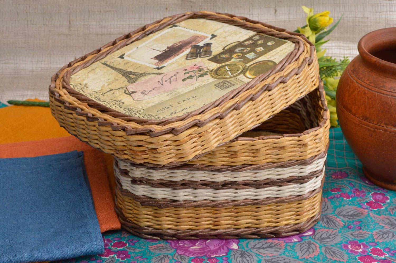 Handmade wicker basket unusual paper basket interior decor ideas handmade box photo 1
