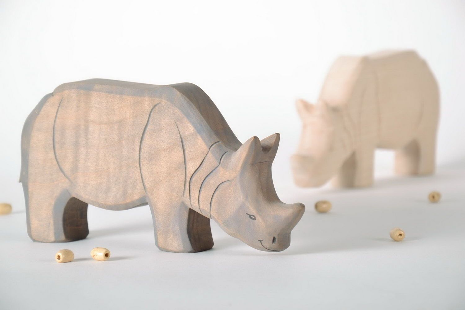 Figurine rhinocéros Jouet en bois fait main original Décoration d'intérieur photo 2