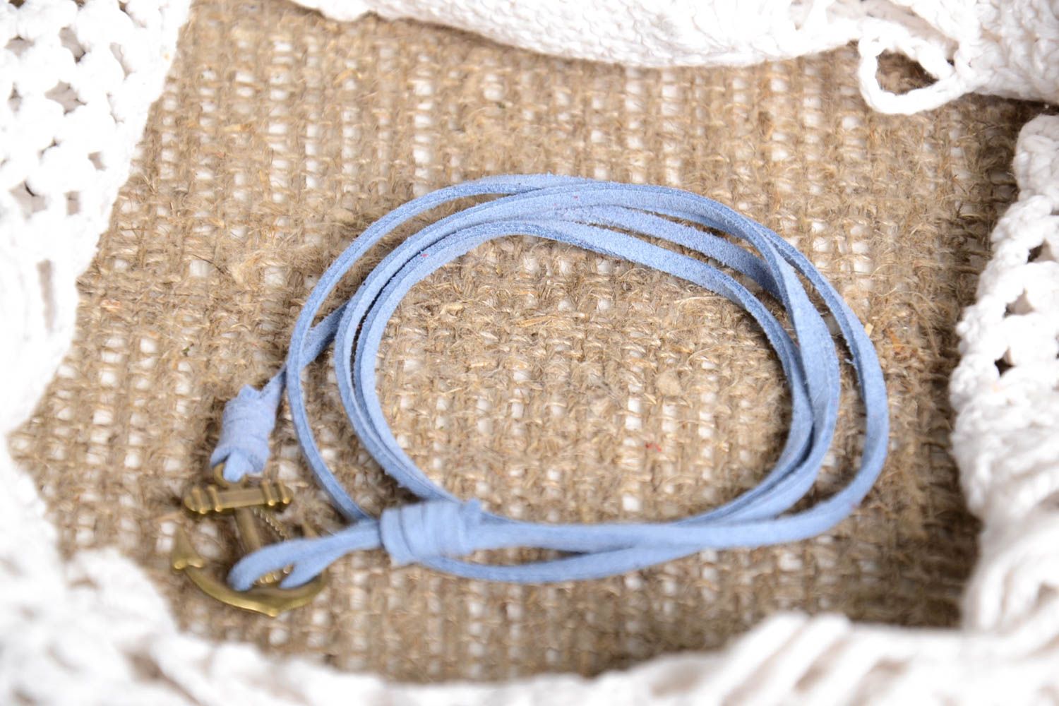 Bracelet daim bleu Bijou fait main ancre métallique style marin Accessoire femme photo 1