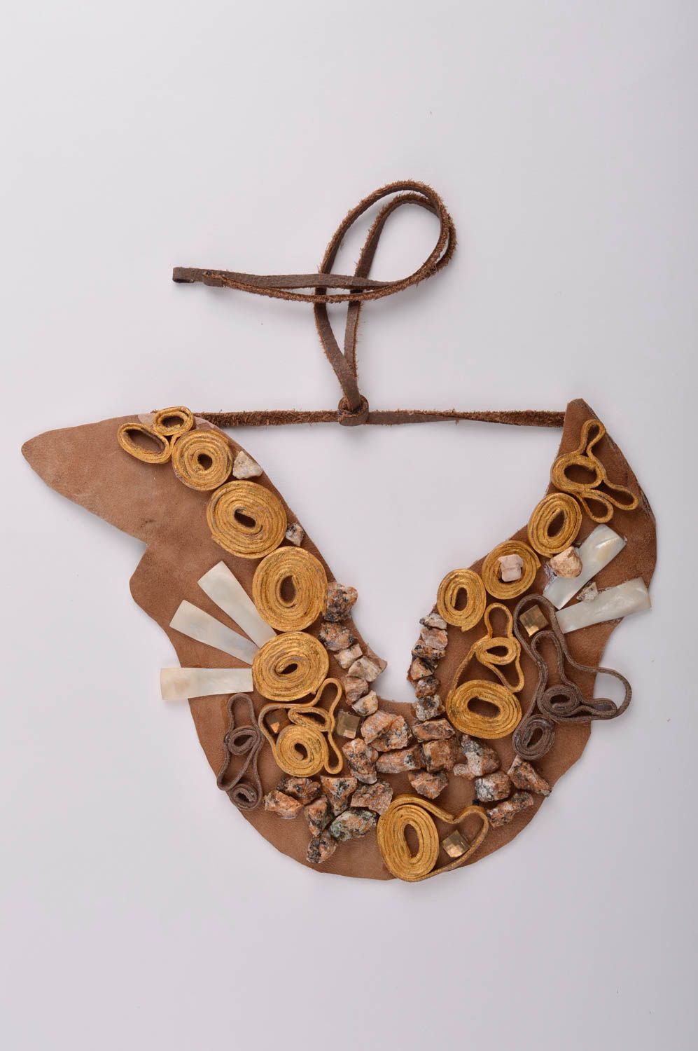 Halskette Frauen handmade Schmuck aus Leder Schmuck Collier in Braun bemalt foto 2