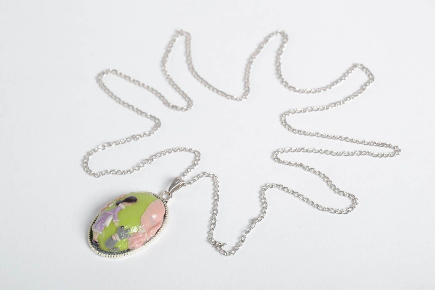 Vintage handmade pendant plastic neck pendant on chain polymer clay ideas photo 3
