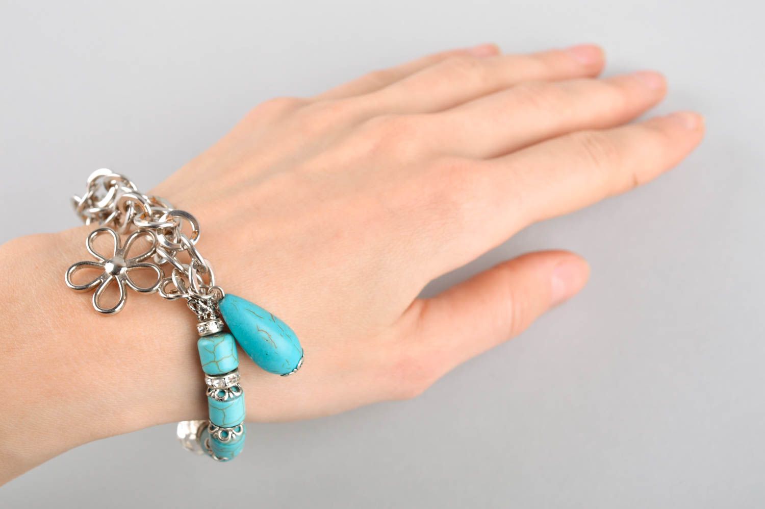 Bracelet turquoise Bijou fait main Accessoire femme fil élastique cristal photo 5