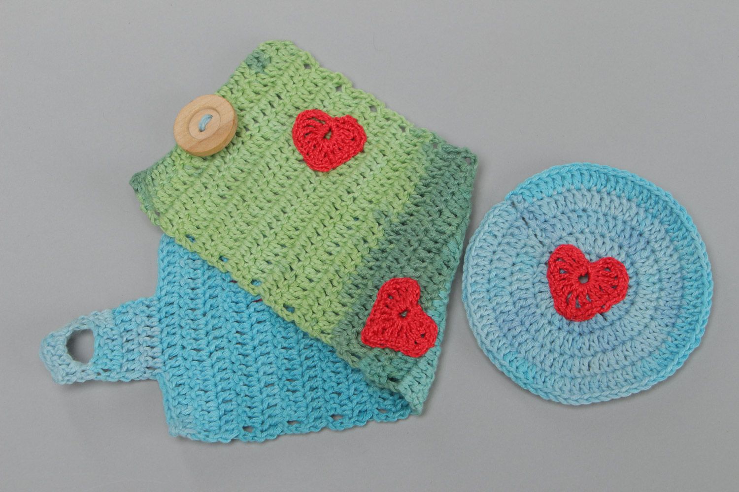 Handmade crochet cotton cup accessories set 2 items cup cozy and coaster photo 2