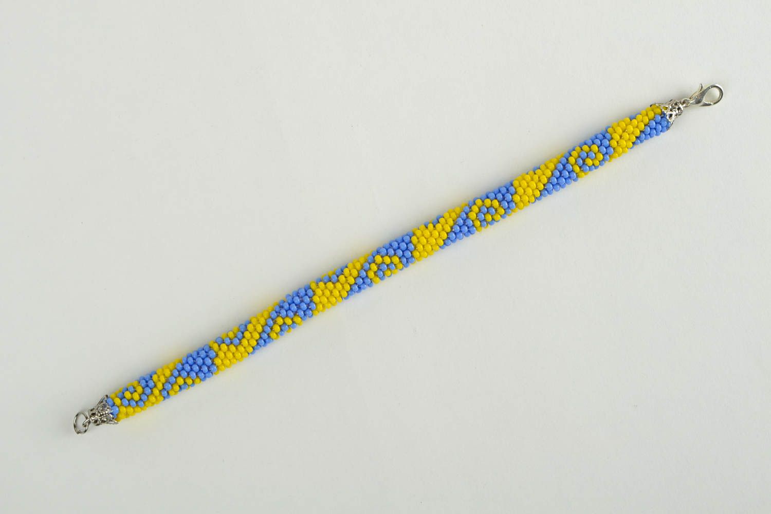 Handmade beaded cord bracelet in yellow and blue colors for women photo 3