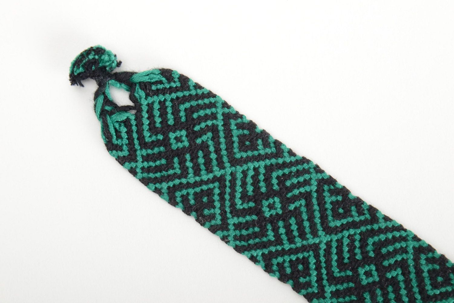 Grünes interessantes breites Armband Mouline aus Fäden geschnürt Designer handmade foto 4