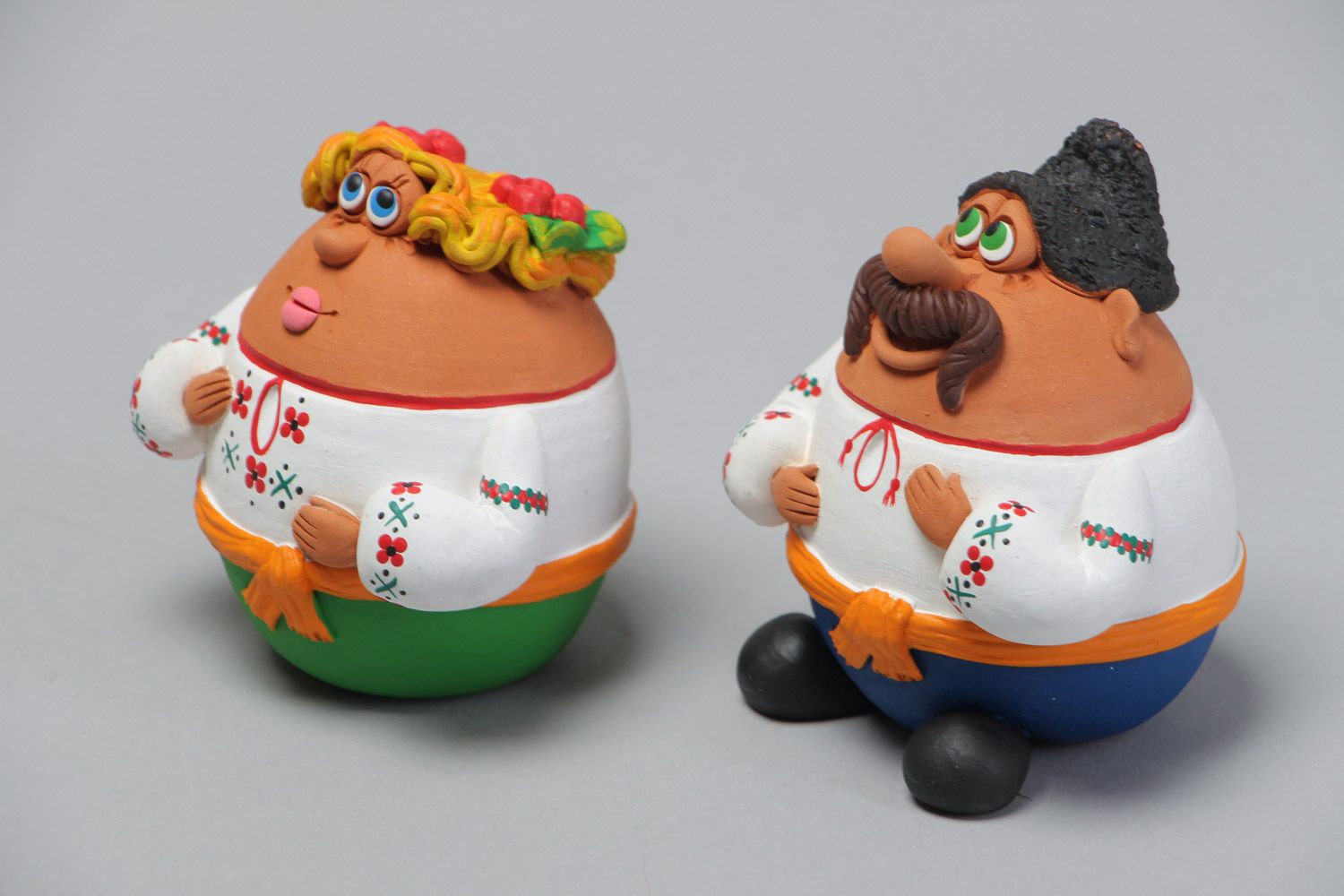 Handmade ceramic salt and pepper shakers Cossack and his wife 2 pcs photo 2