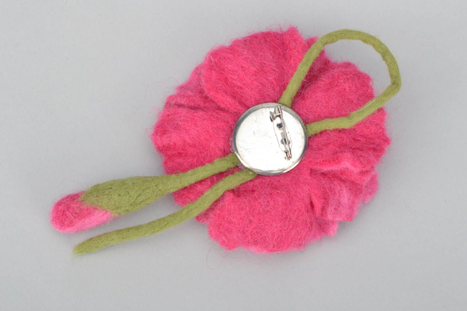 Broche laine feutrée Fleur rose  photo 3