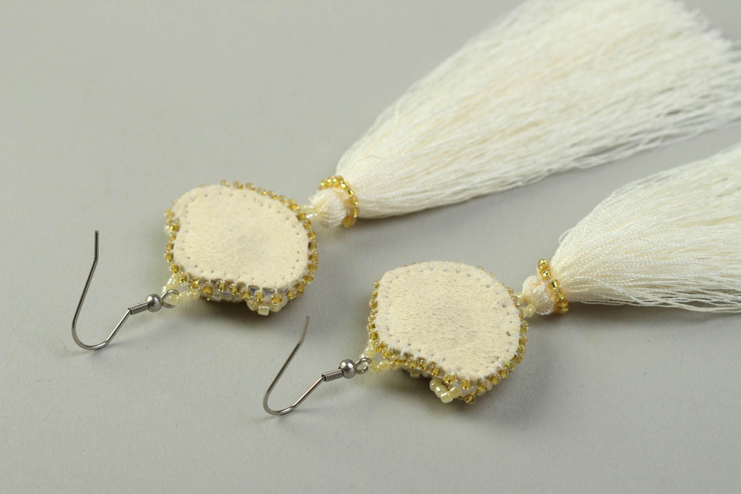 Handmade unusual cute earrings textile beaded earrings designer accessory photo 4