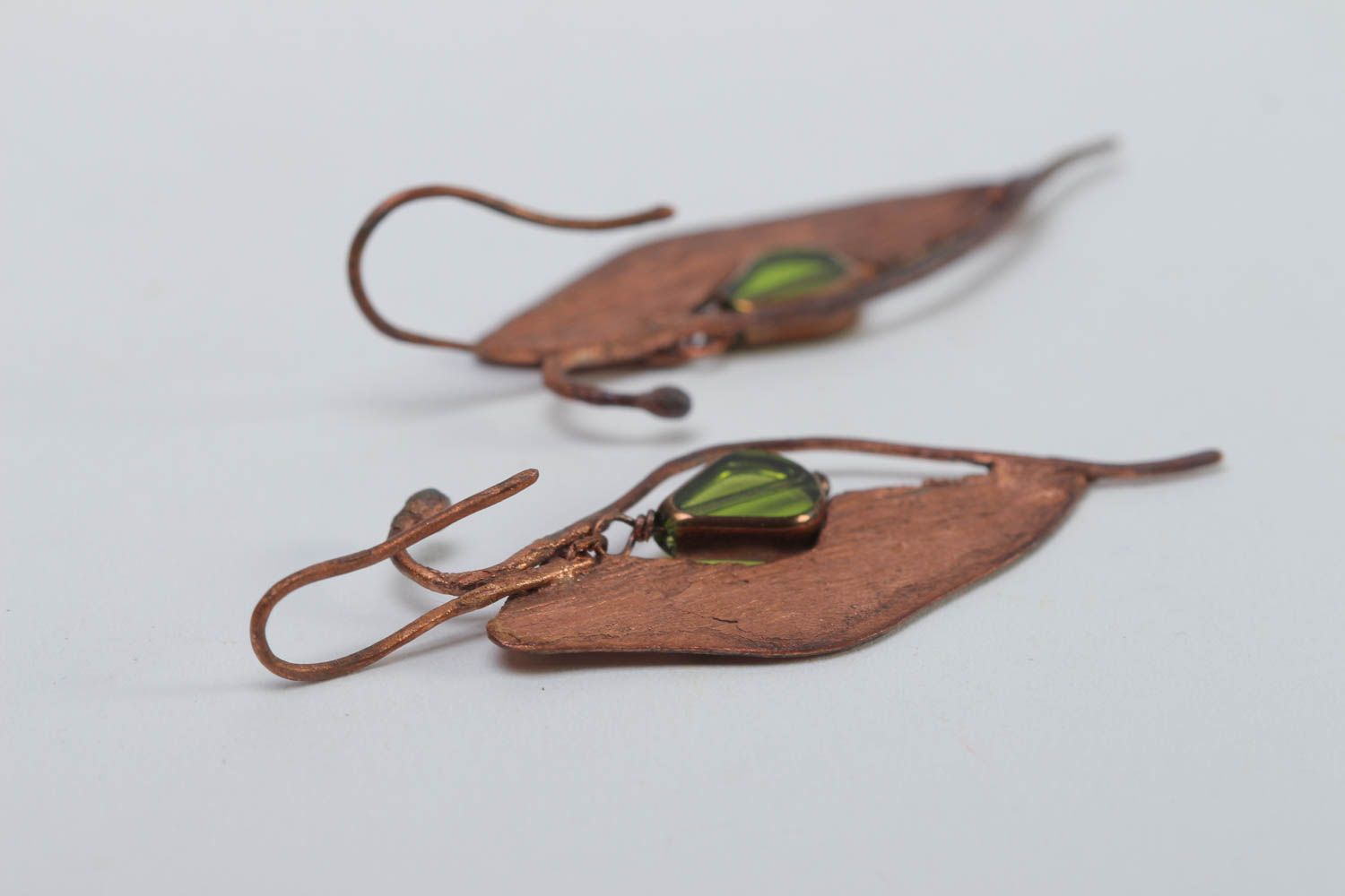 Unusual handmade copper earrings metal earrings glass bead earrings small gifts photo 4