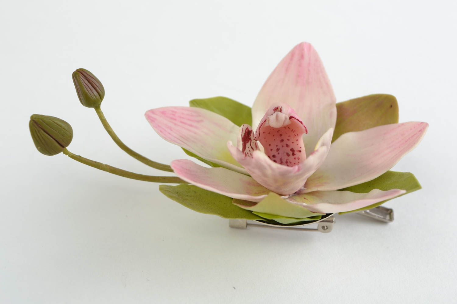 Barrette à cheveux Fleur Orchidée en porcelaine froide belle faite main photo 4