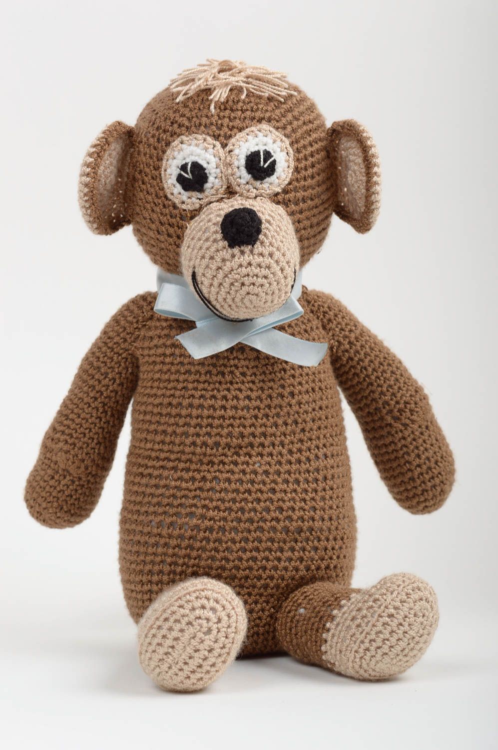 Jouet singe marron Peluche faite main tricotée au crochet Cadeau pour enfant photo 5