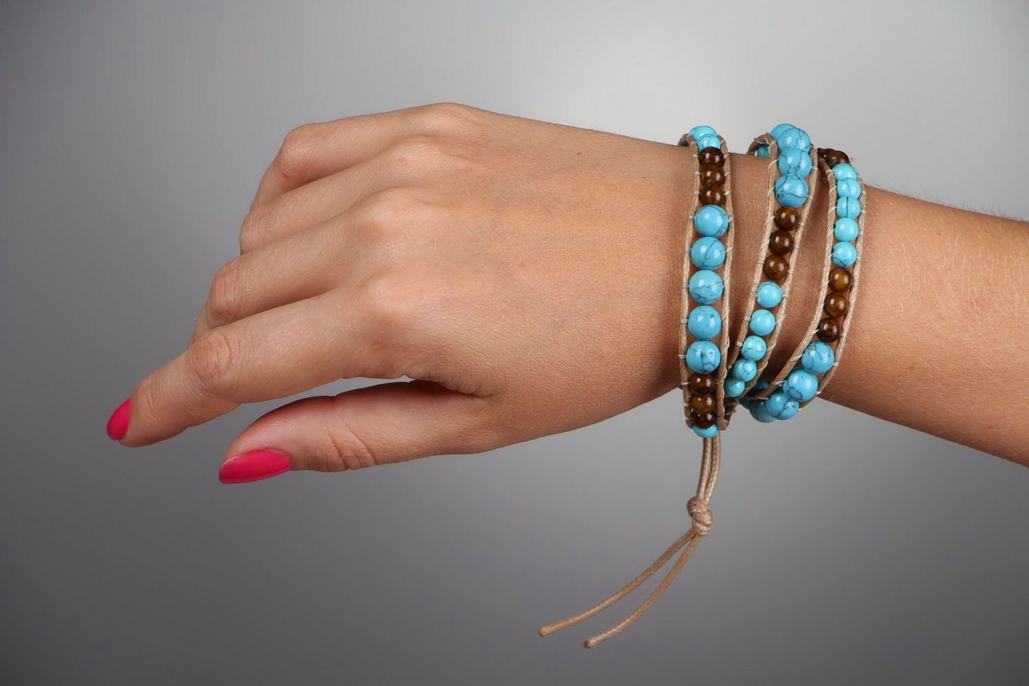 Bracelet tressé fait main en pierres Turquoise photo 4