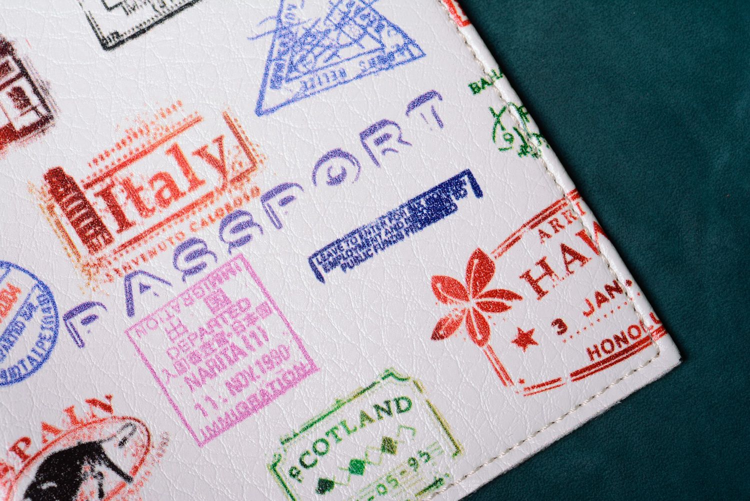 Handmade genuine leather passport cover with print for true traveler photo 4