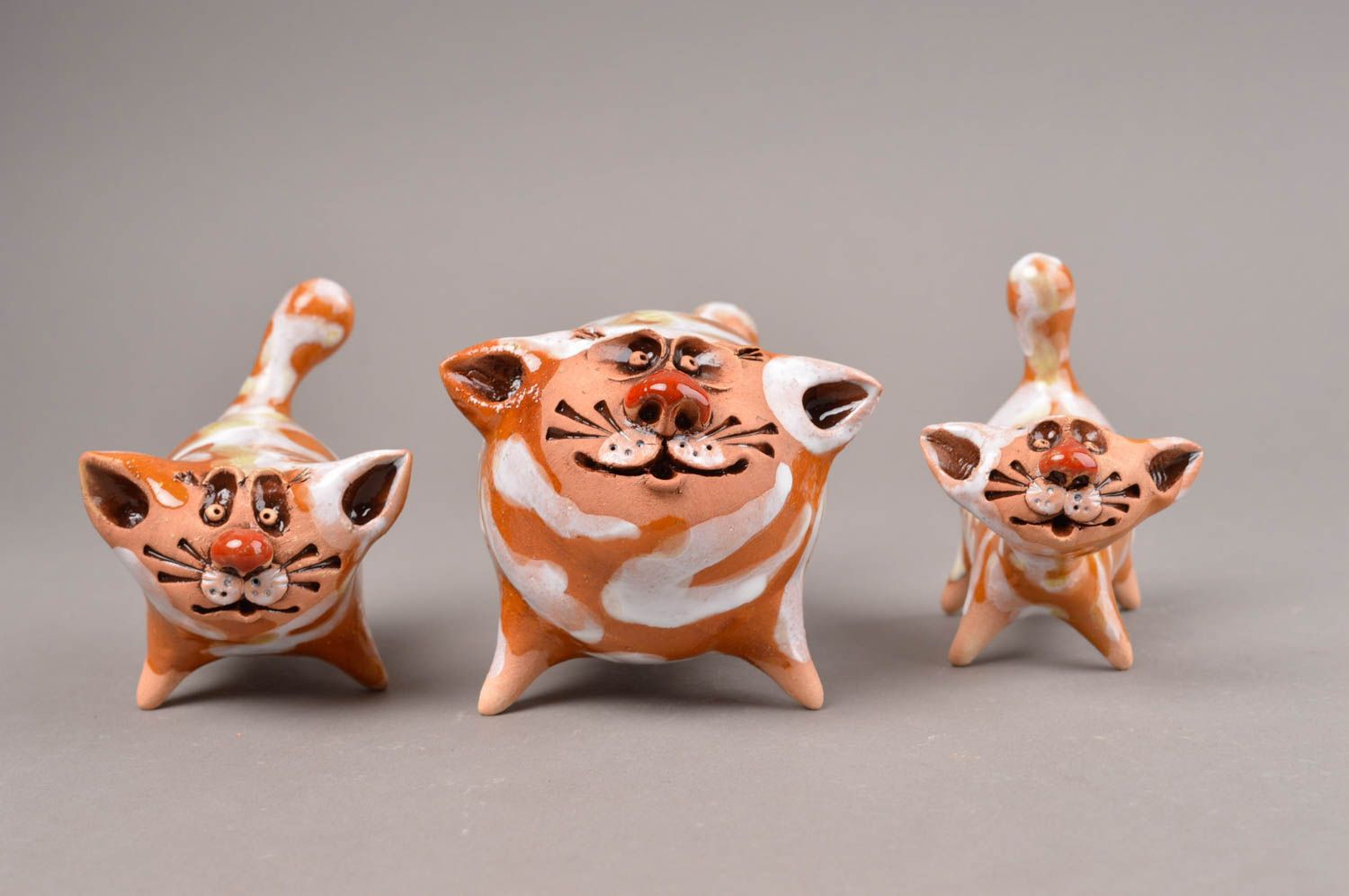 Handmade ceramic figurine 3 miniature animals sculpture art decorative use only photo 2