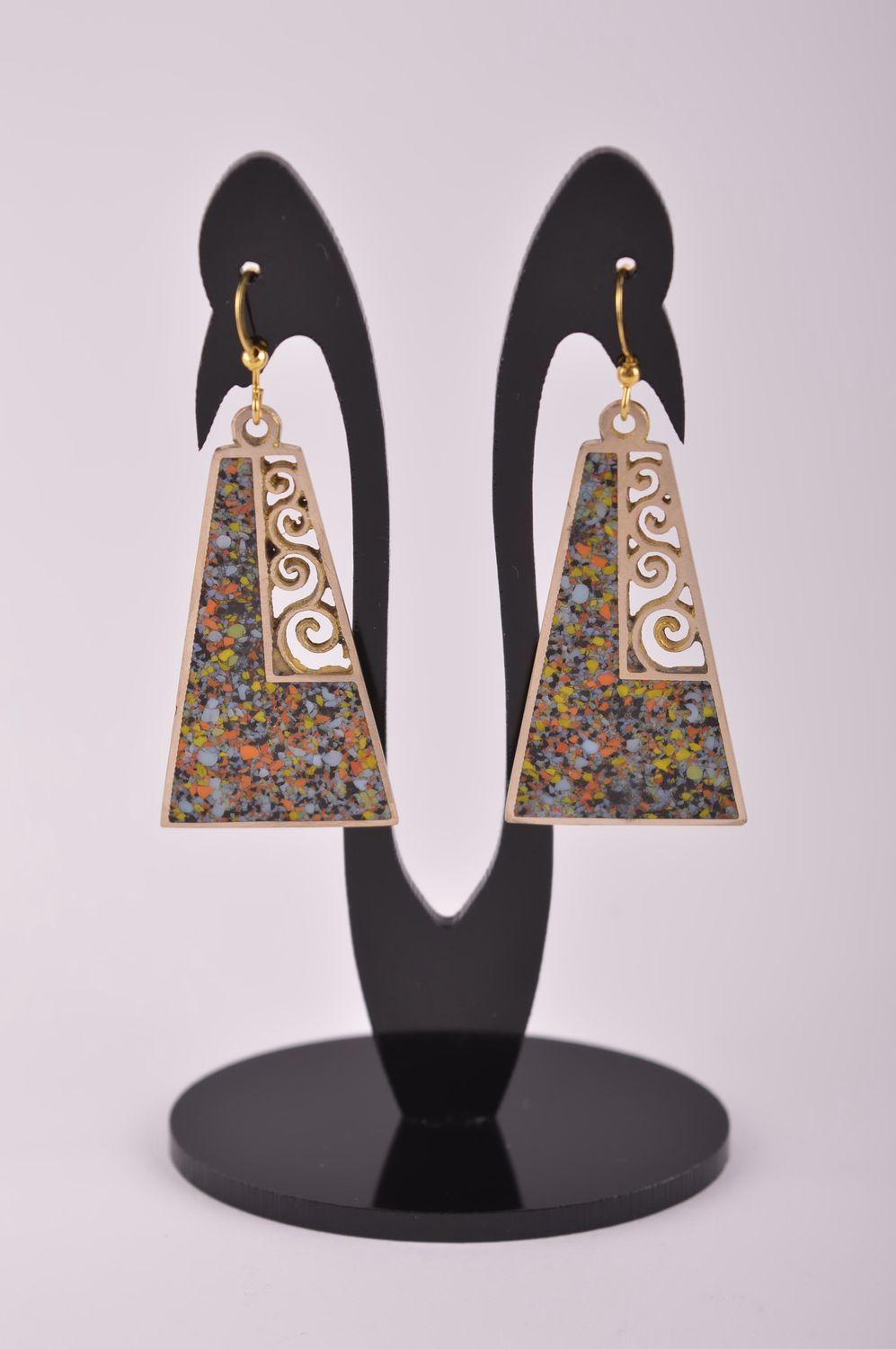 Aretes artesanales pendientes de latón con piedras accesorio de moda para mujer foto 2
