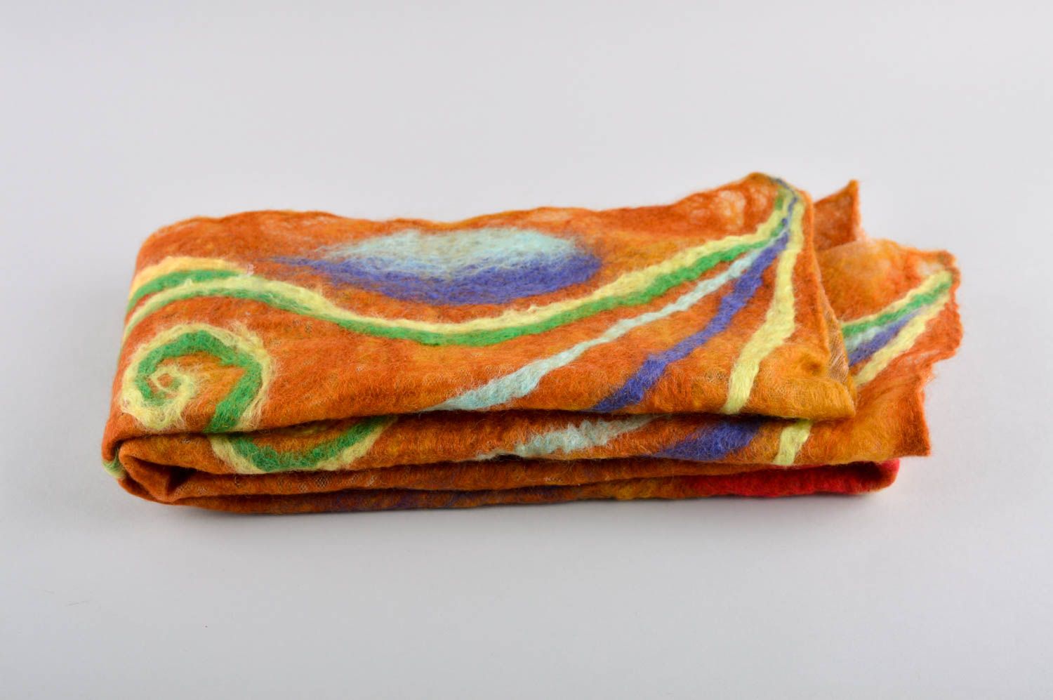 Écharpe orange faite main Châle en laine feutrée à motif Cadeau femme original photo 5
