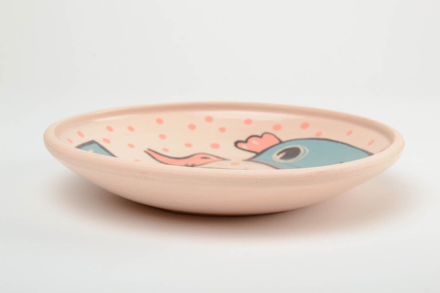 Bright handmade clay plate painted with glaze and enamel 350 ml photo 3