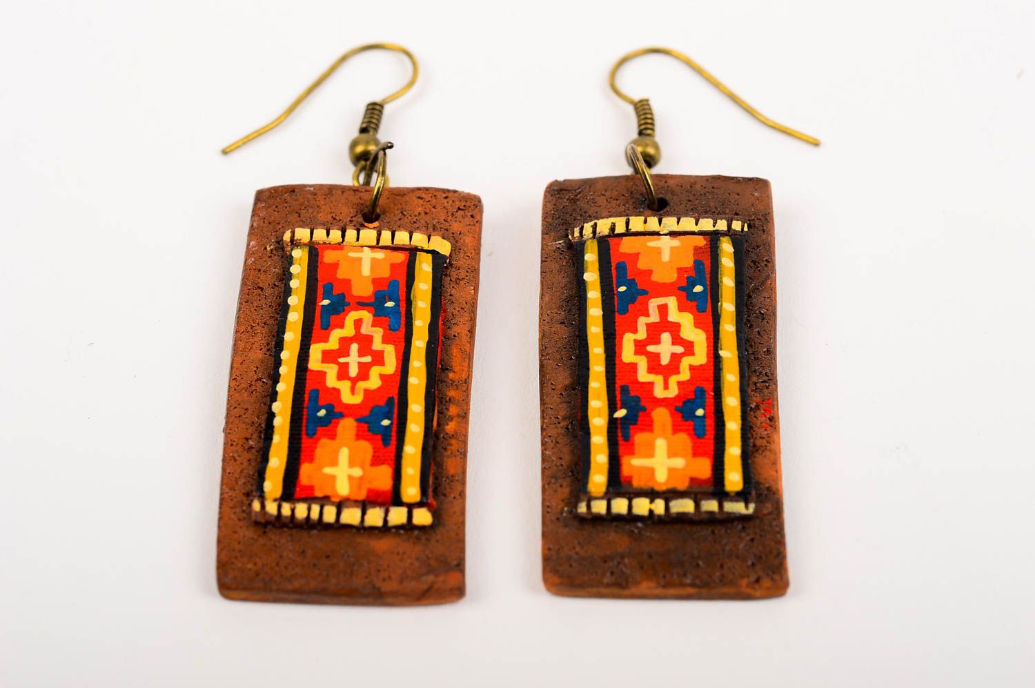 Handmade accessories handmade beautiful earrings ceramic square-shaped earrings  photo 3