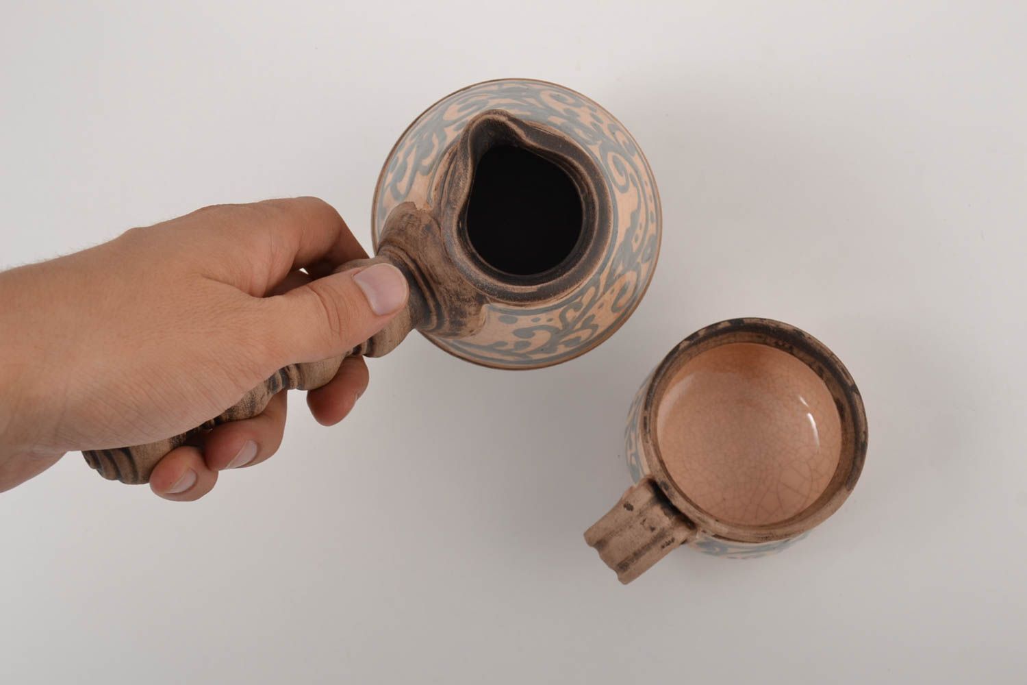 Geschirr Set Keramik handmade türkische Kaffeekanne moderne Kaffeetasse braun foto 2