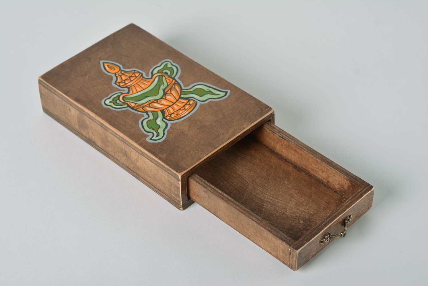 Handgemachte Holz Schatulle mit Bemalung samt Schublade für Geld oder Papiere foto 5