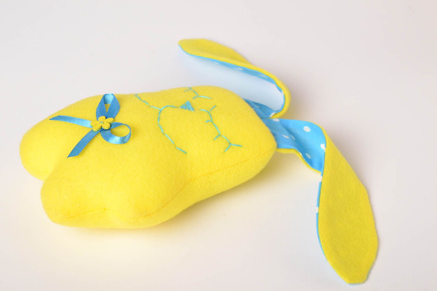 Muñeco de tela juguete artesanal peluche original conejito amarillo adorable foto 3