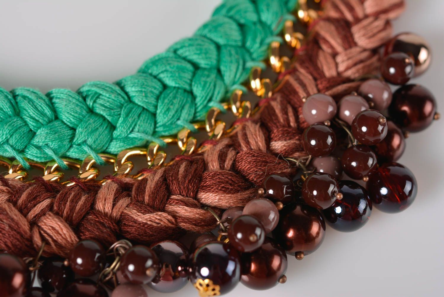 Modeschmuck Collier Halskette aus Stoff handgemachter Schmuck mit Acrylperlen foto 4
