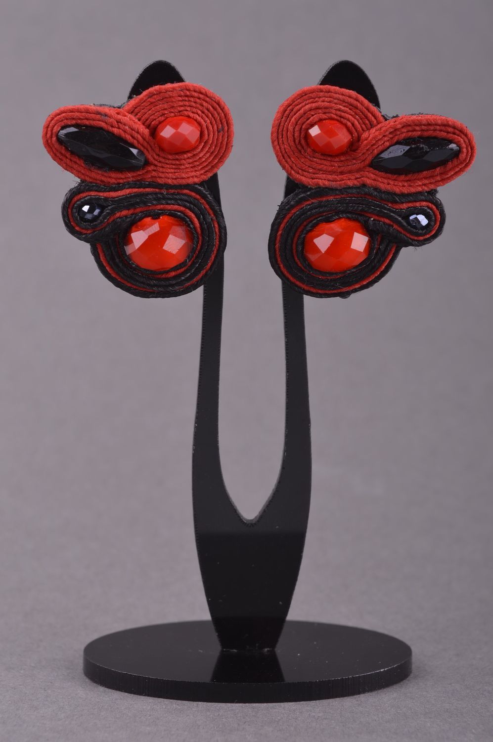 Beautiful handmade soutache earrings textile earrings with beads costume jewelry photo 1