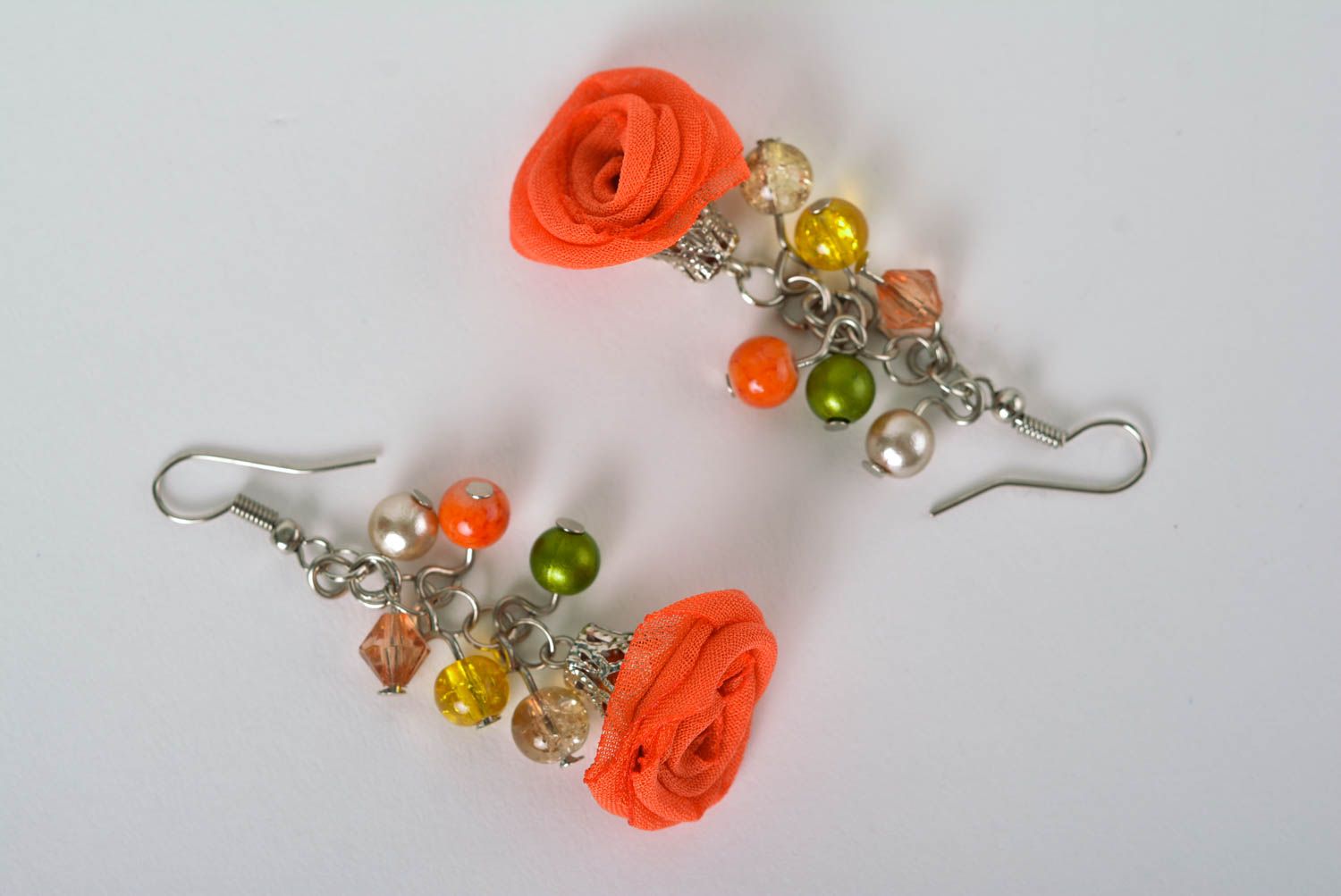Boucles d'oreilles roses Bijou fait main orange long Accessoire femme design photo 5