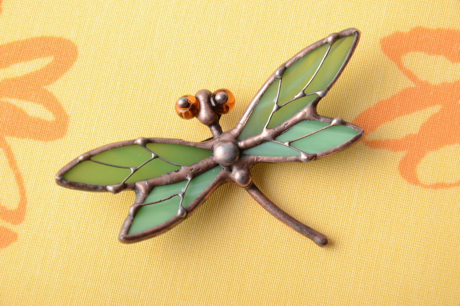 Stained glass brooch Green Dragonfly photo 1