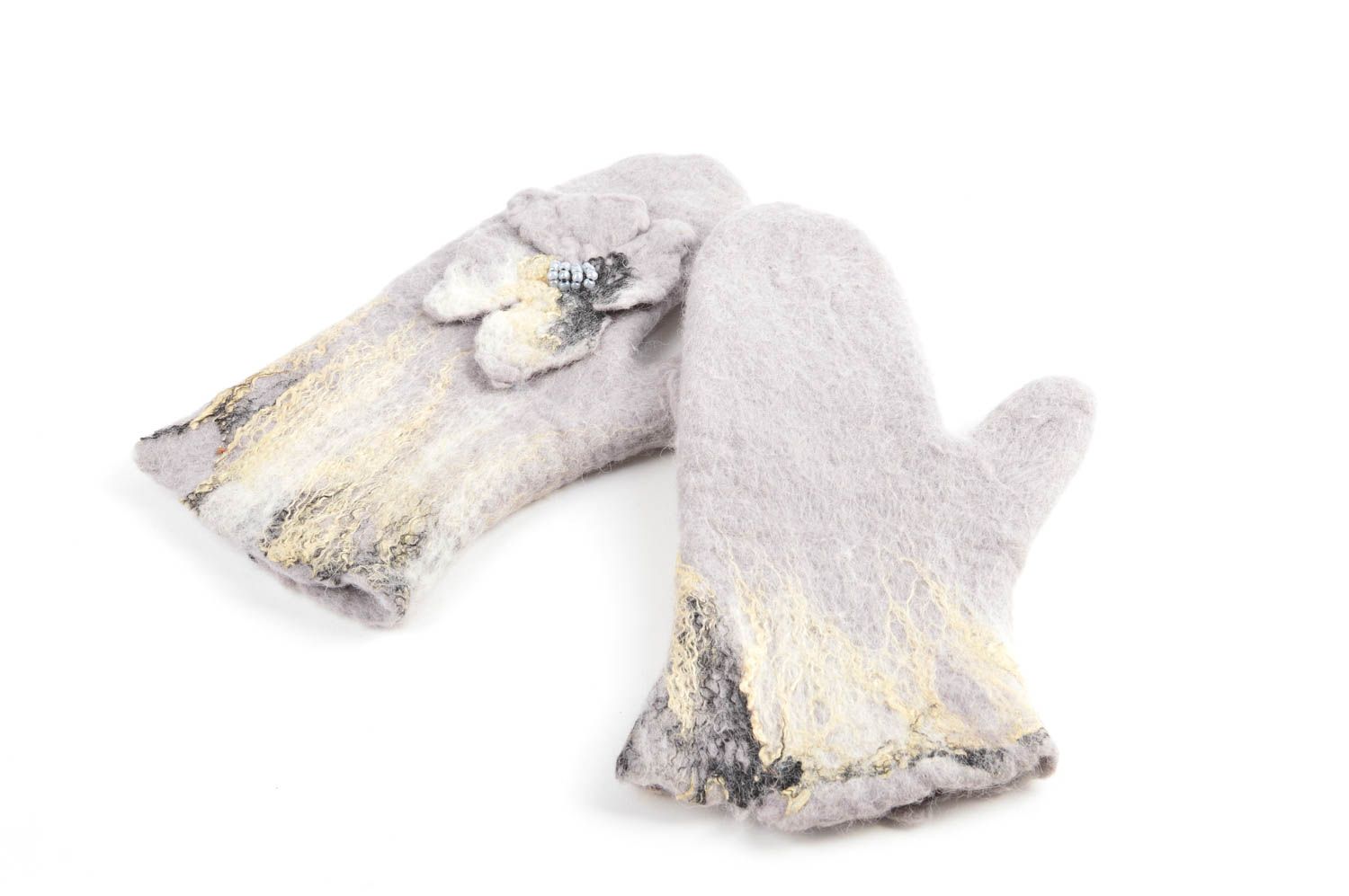 Handmade designer warm mittens unusual grey mittens elegant winter accessory photo 2