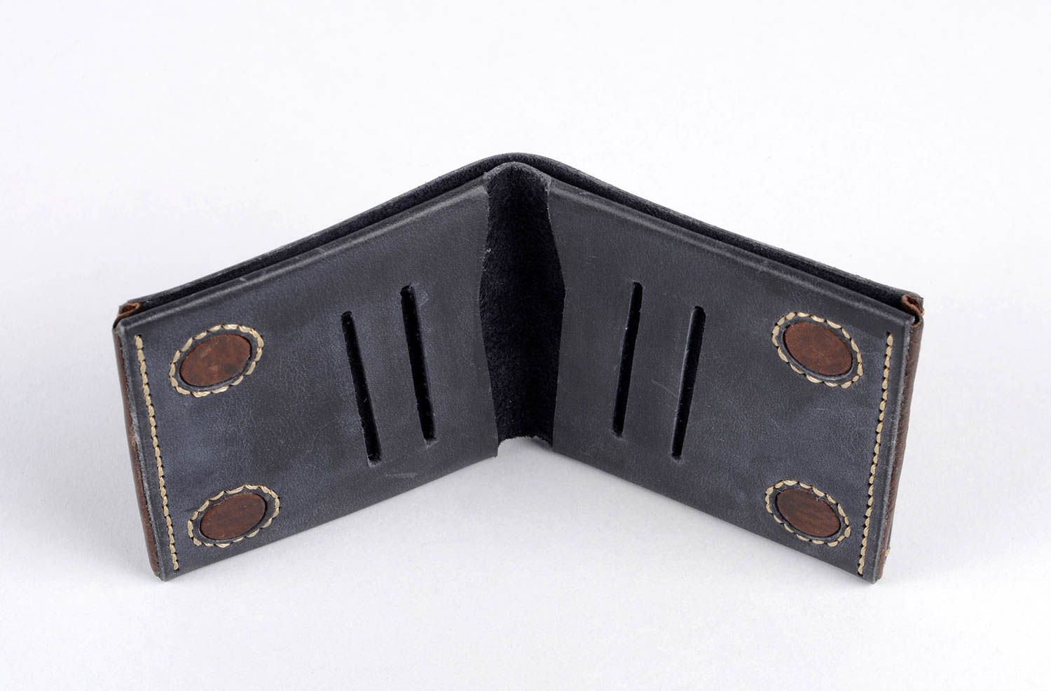 Portefeuille cuir fait main Maroquinerie design Accessoire cuir noir original photo 4