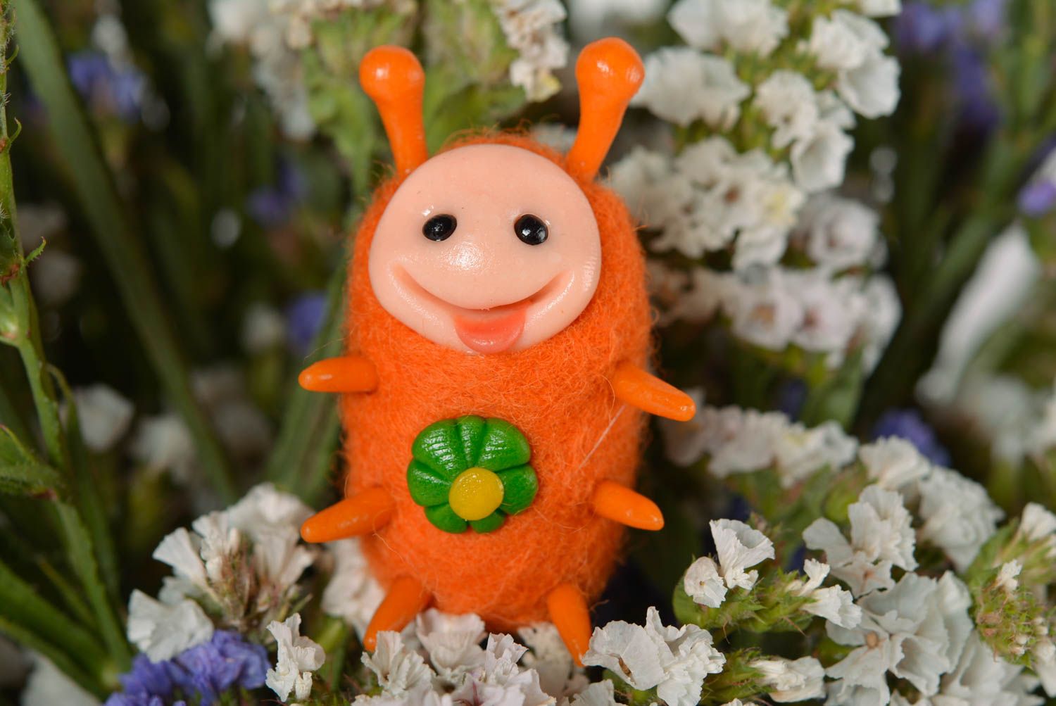 Валяная игрушка хэнд мэйд фигурка из пластики игрушка из шерсти оранжевая яркая фото 3