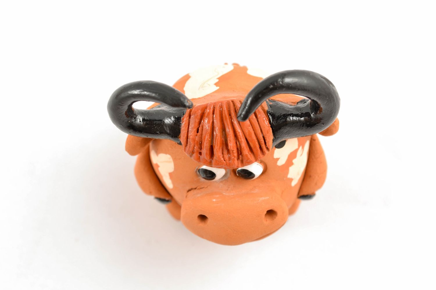 Handmade painted ceramic statuette Bull with Horns photo 3