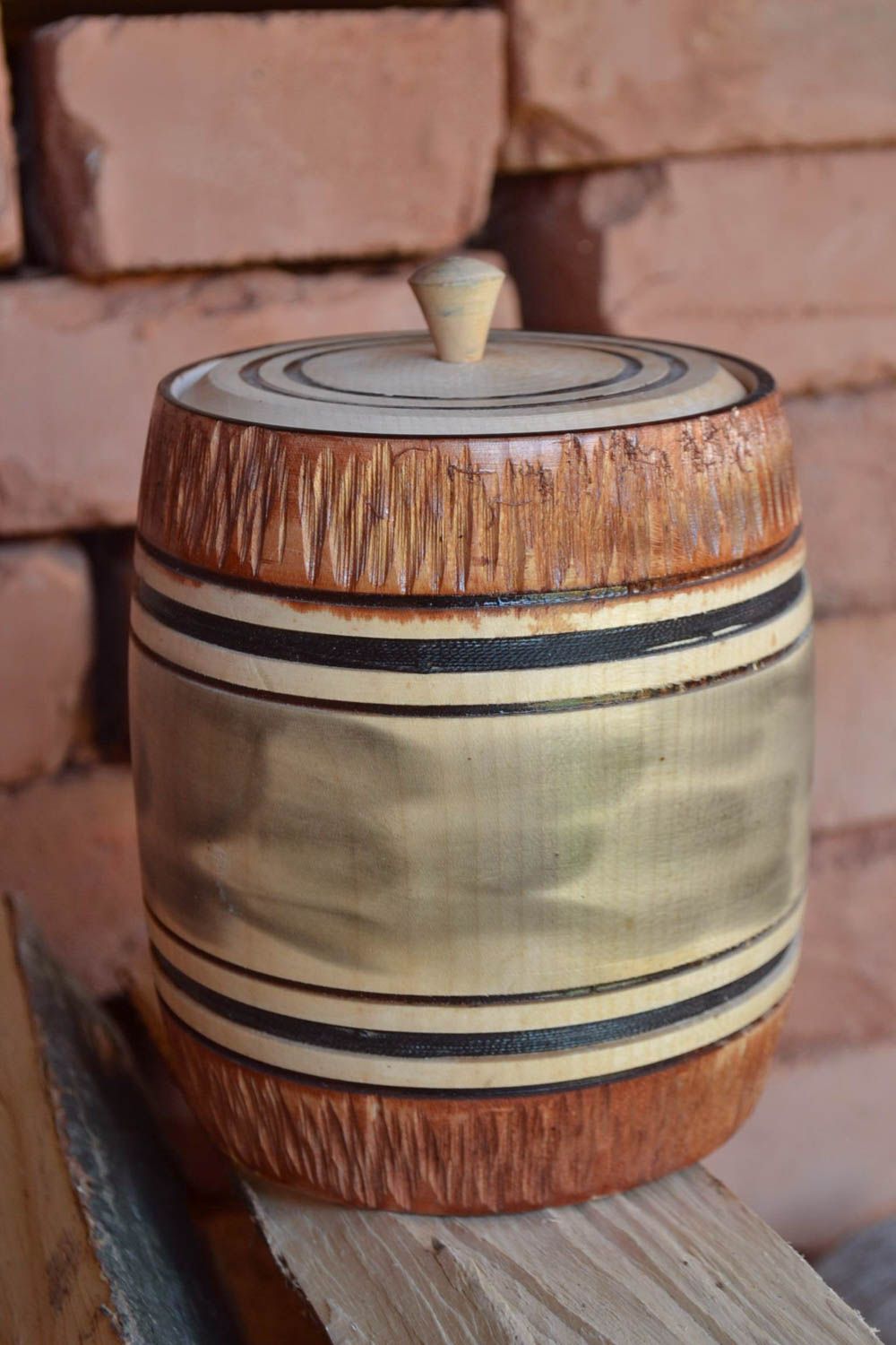 Handmade wooden barrel stylish designer barrel unusual cute kitchen vessel 1 l photo 1