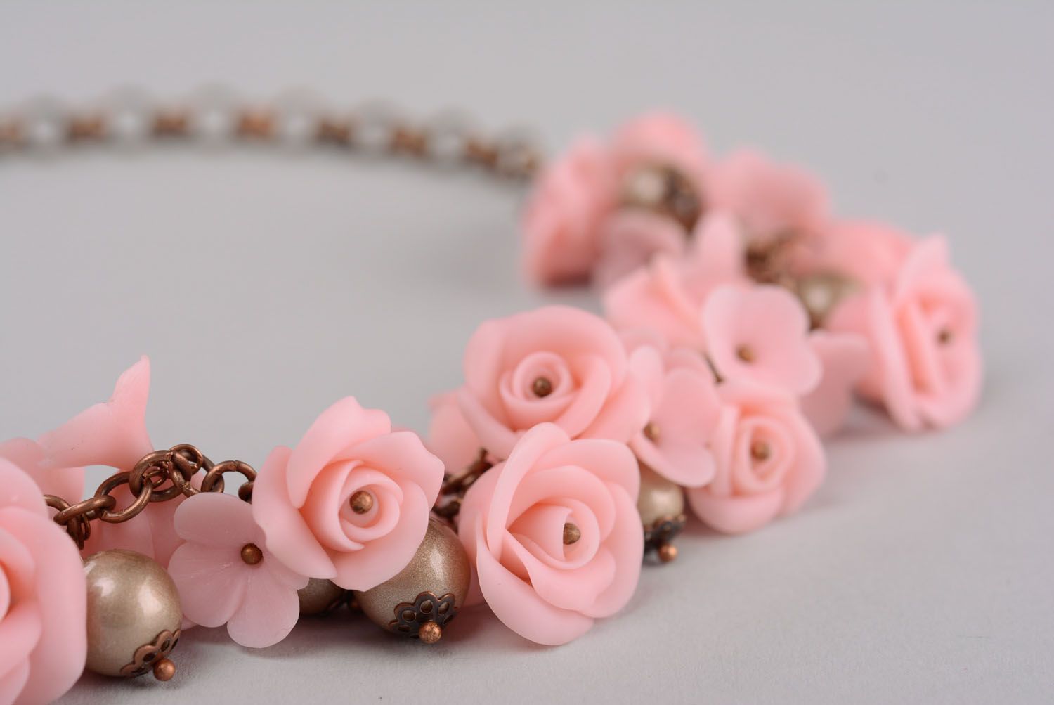 Beautiful polymer clay necklace Pink Roses photo 4