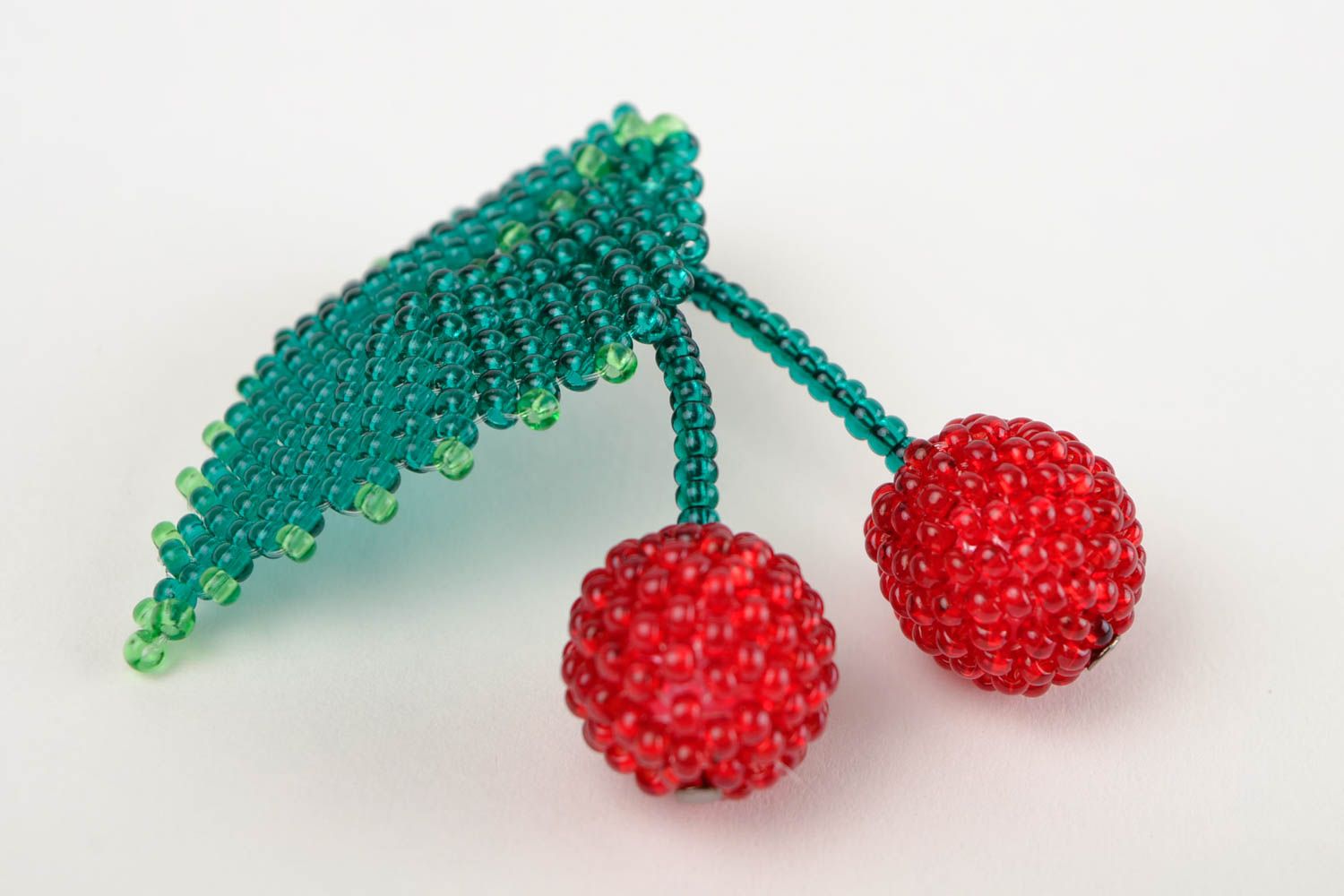 Handmade unique seed beaded brooch cherry shaped designer jewelry unique present photo 1