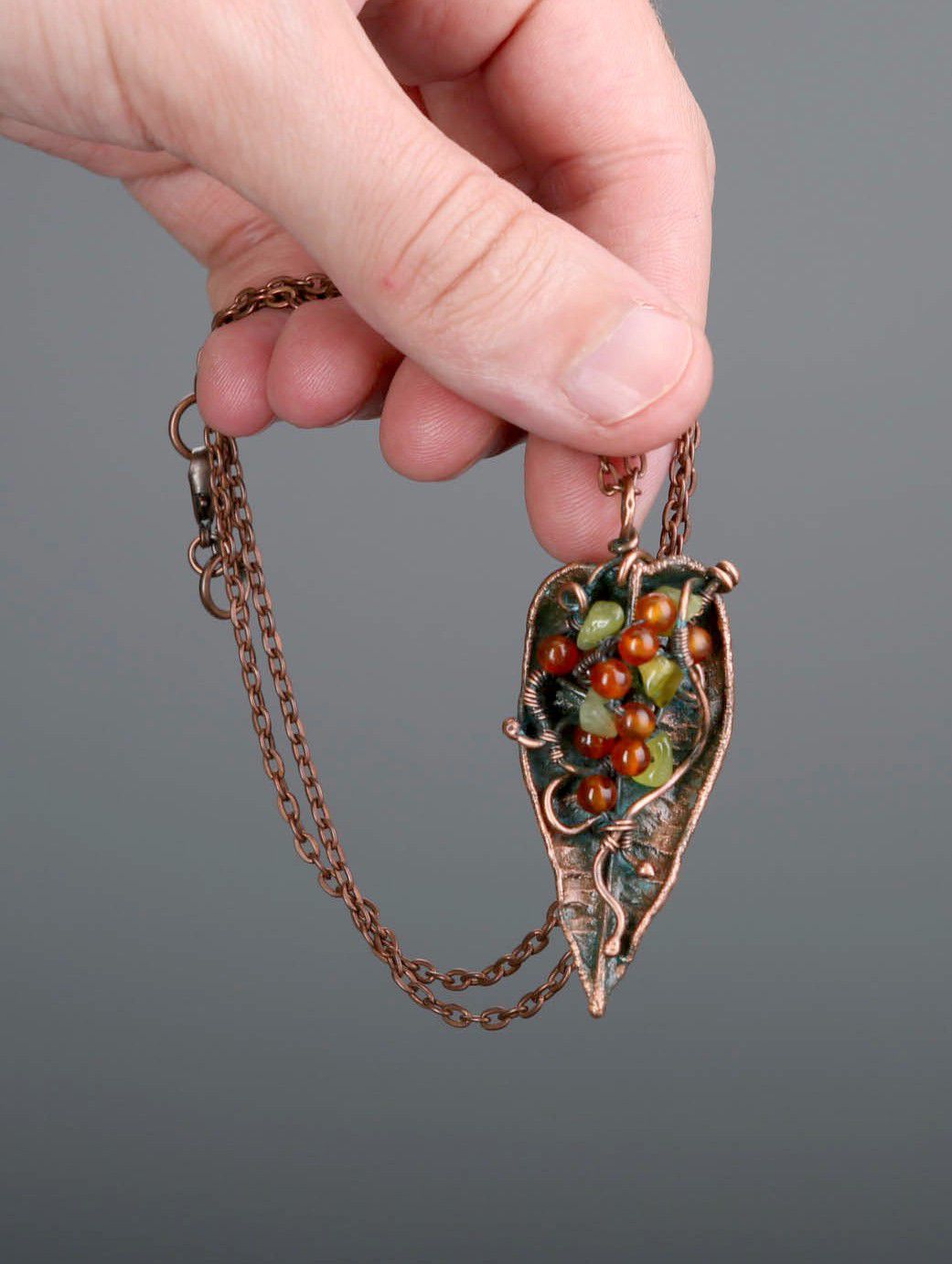 Pendant made of copper with carnelian Petal photo 5