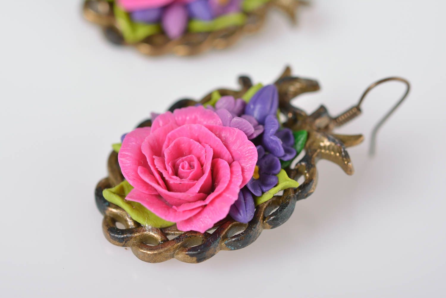 Handmade bijouterie porcelain earrings molded flower earrings stylish jewelry photo 3