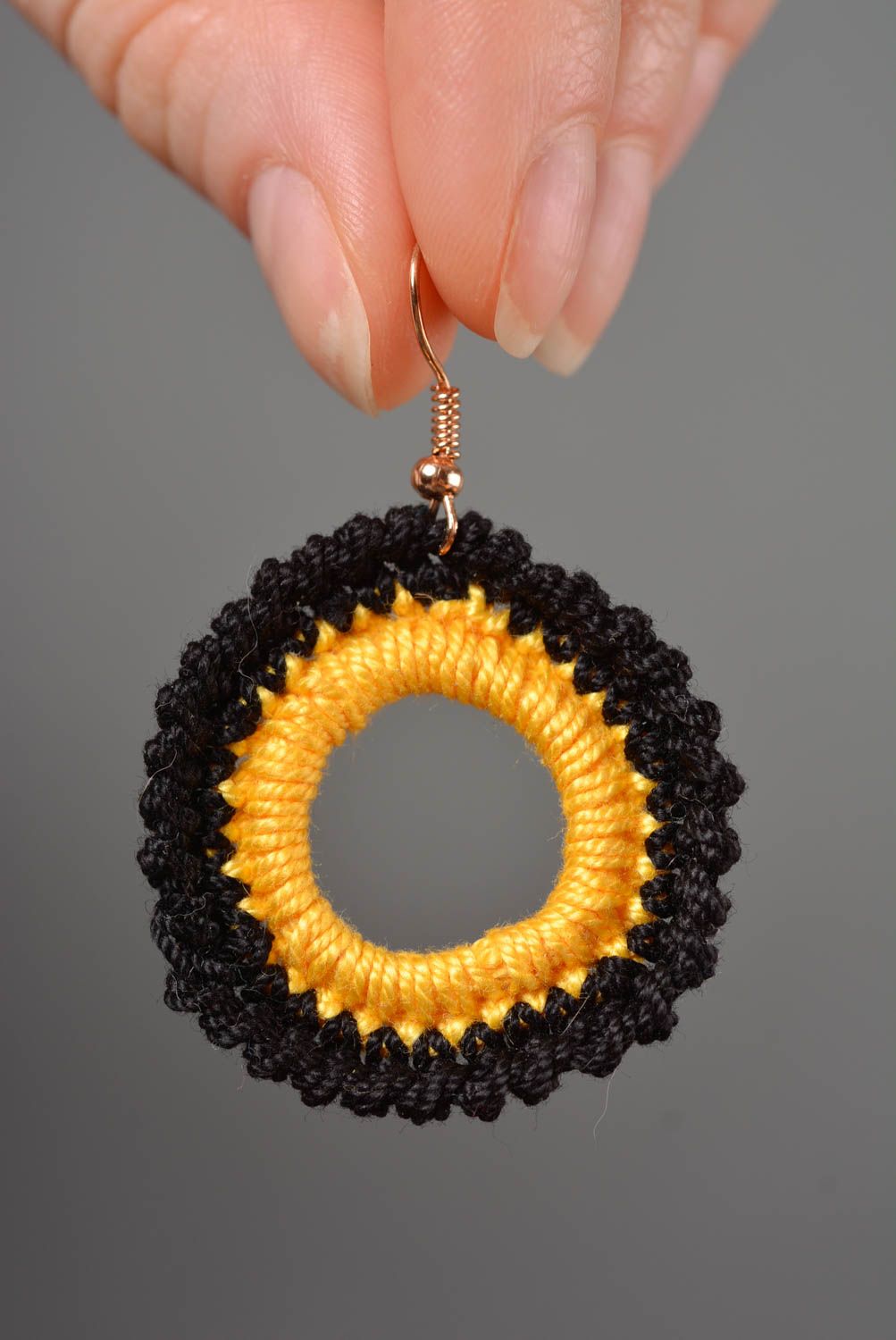 Handmade designer earrings crocheted round earrings stylish accessories photo 3